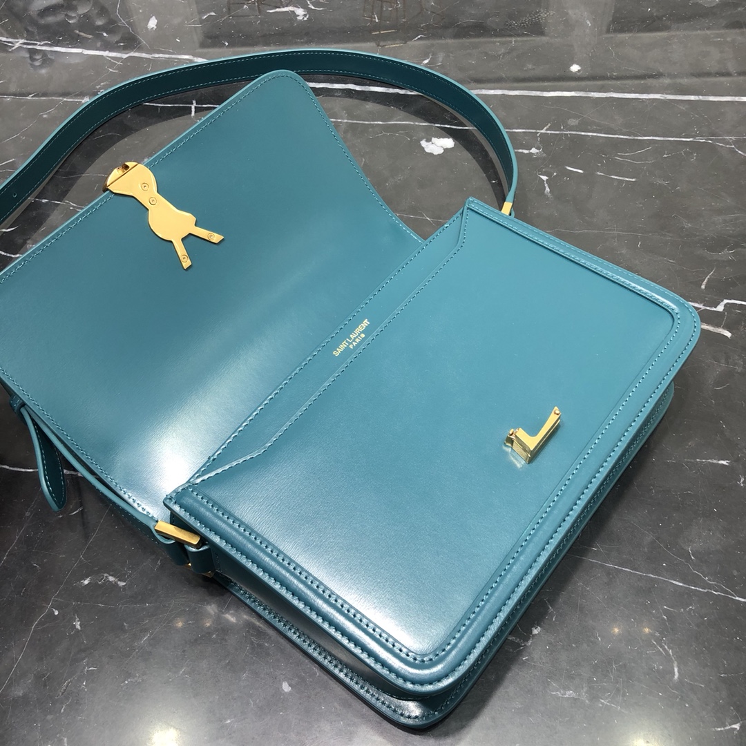 Saint Laurent Solferino Box Medium Calfskin Handbag Shoulder Bag Blue 634305 